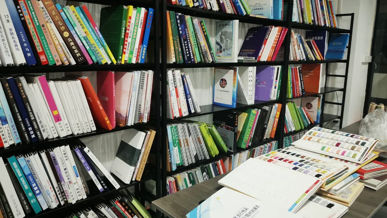 Yarn reference books and color cards used for knitwear development