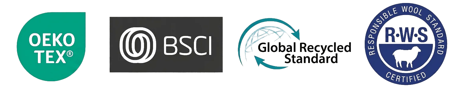 Icone supporto OEKO-TEX, BSCI, Global Recycled Standard e RWS