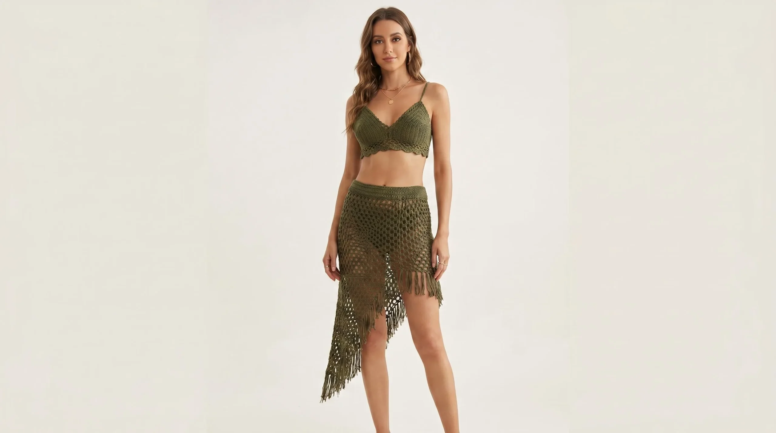 Custom Women’s Olive Crochet Knit Beach Set Manufacturer – OEM/ODM