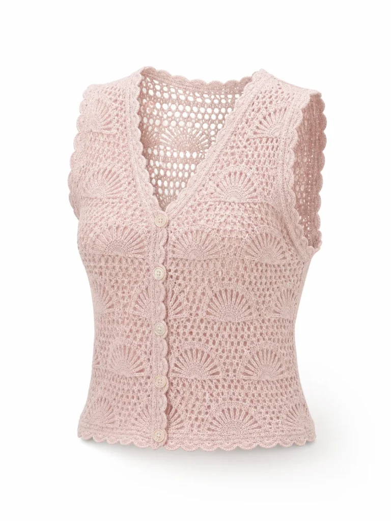 Custom Women's Blush Scallop-Crochet Cropped Sleeveless Cardigan for Summer