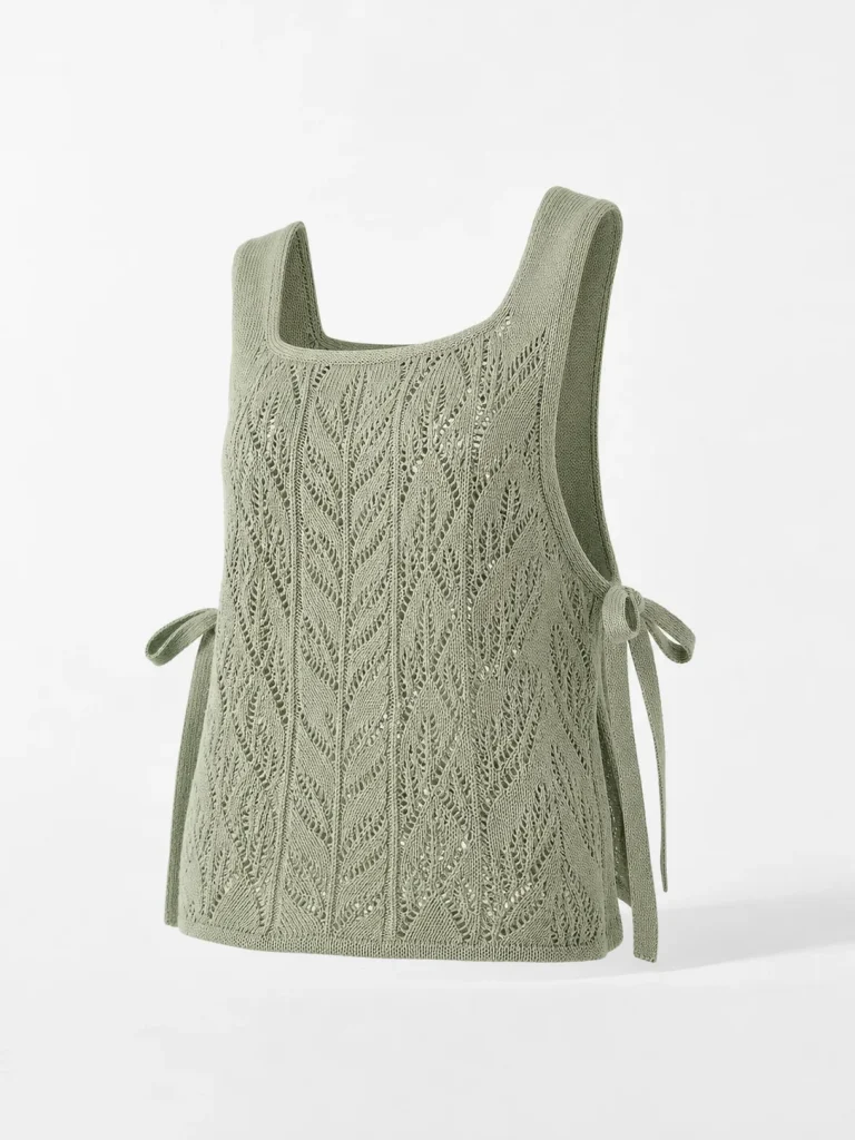 Custom Women's Sage Leaf-Lace Side-Tie Knit Overlay for Summer