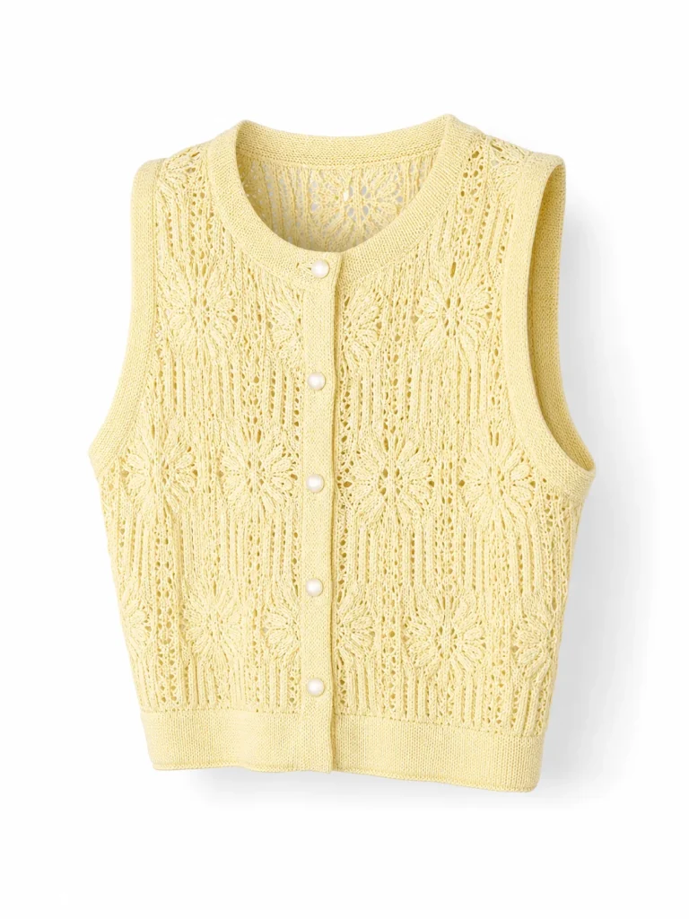 Custom Women's Butter-Yellow Daisy Openwork Button Vest for Summer