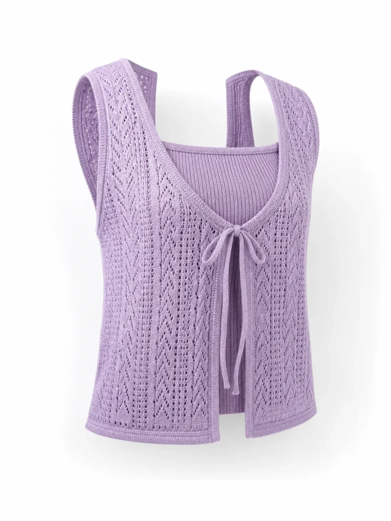 Custom Women's Lilac Rib-and-Lace Square-Neck Knit Twinset for Summer
