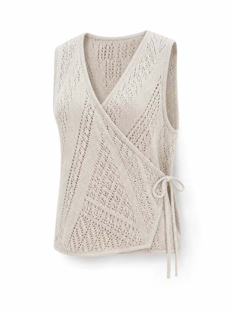 Custom Women's Oatmeal Asymmetric Tie-Side Pointelle Vest for Summer