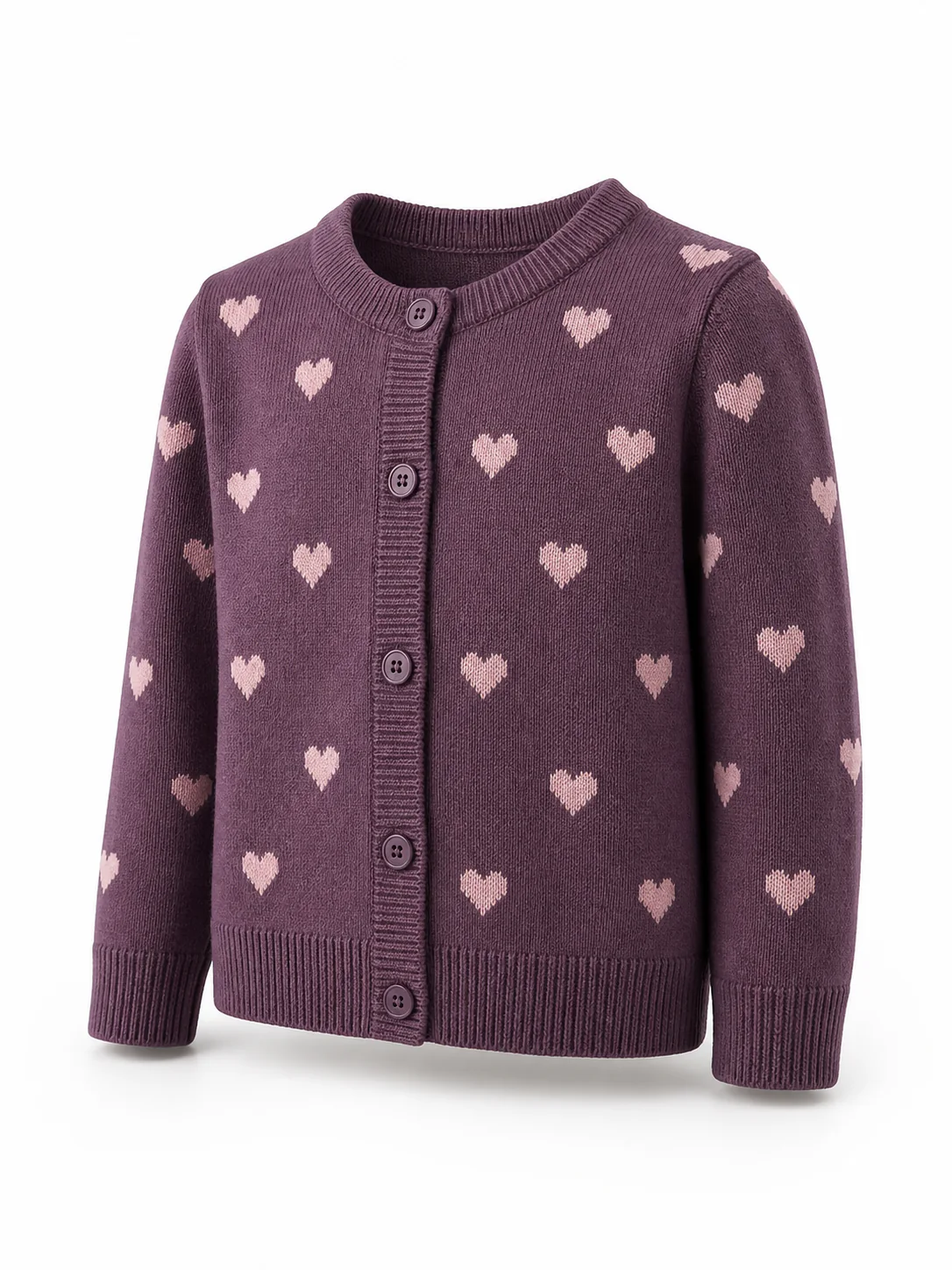 Custom Kids' 10GG Plum Heart Jacquard Cardigan for Autumn