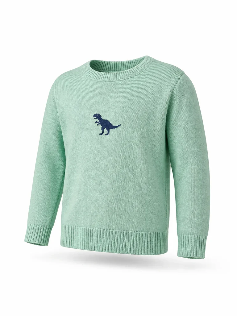Custom Kids' 10GG Mint Dinosaur Intarsia Sweater for Spring