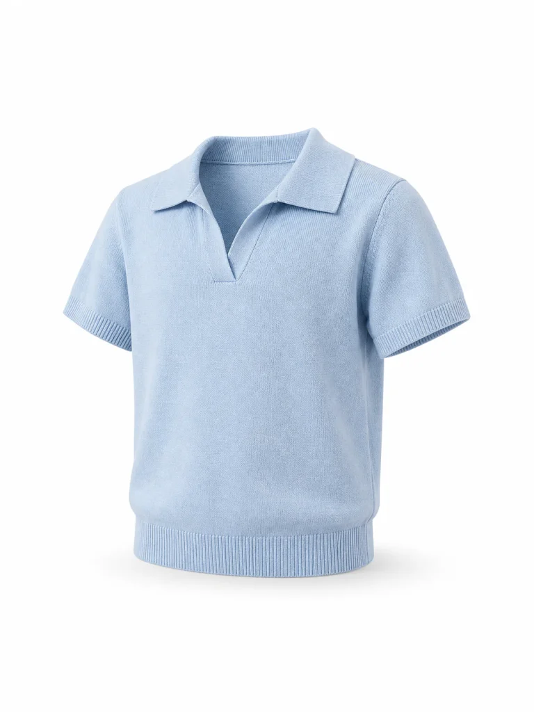 Custom Kids' 14GG Sky Blue Fine-Knit Polo for Summer