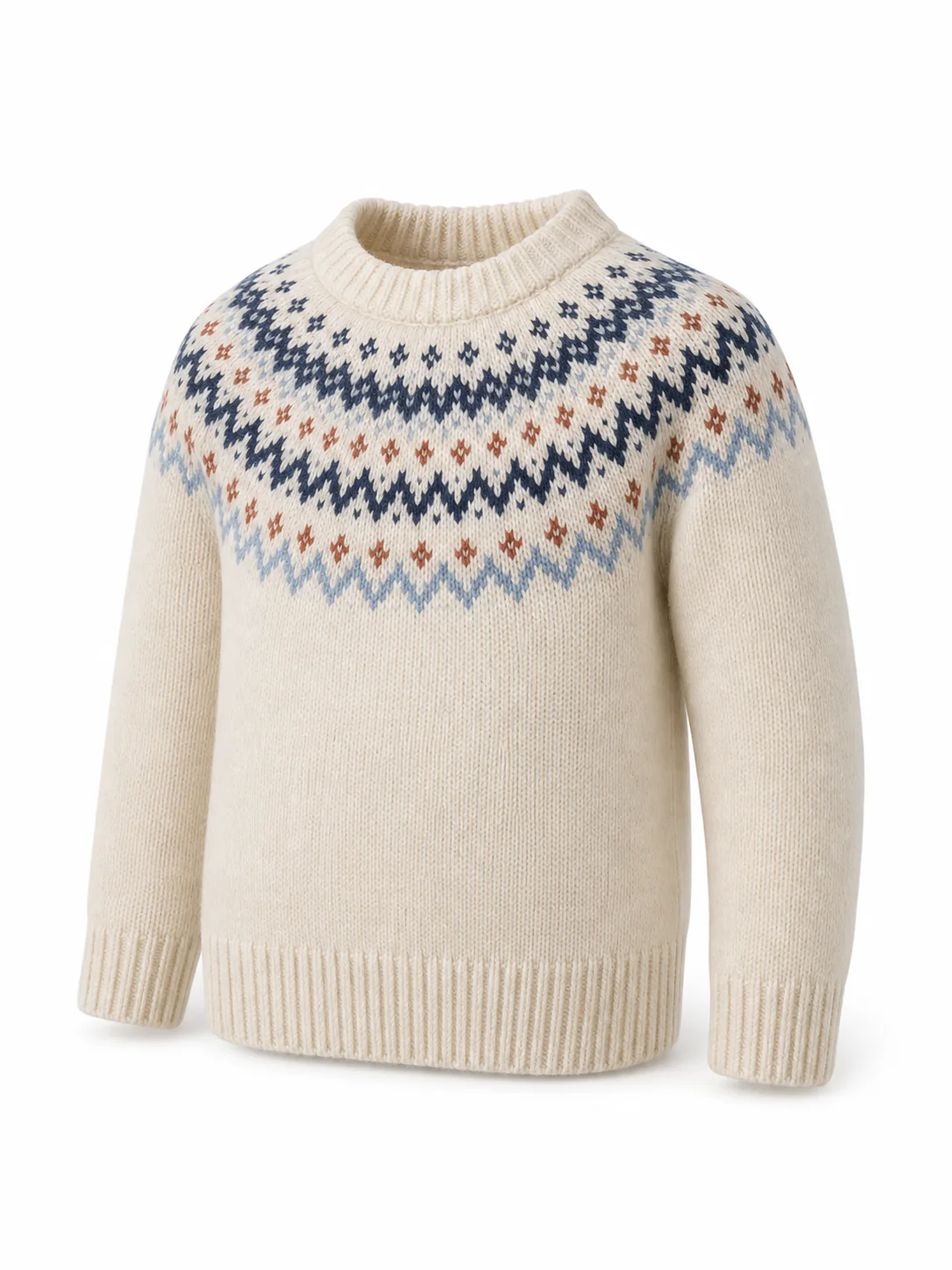Développement sur mesure : Pull enfant crème à empiècement Fair Isle en 5GG pour une collection d’hiver