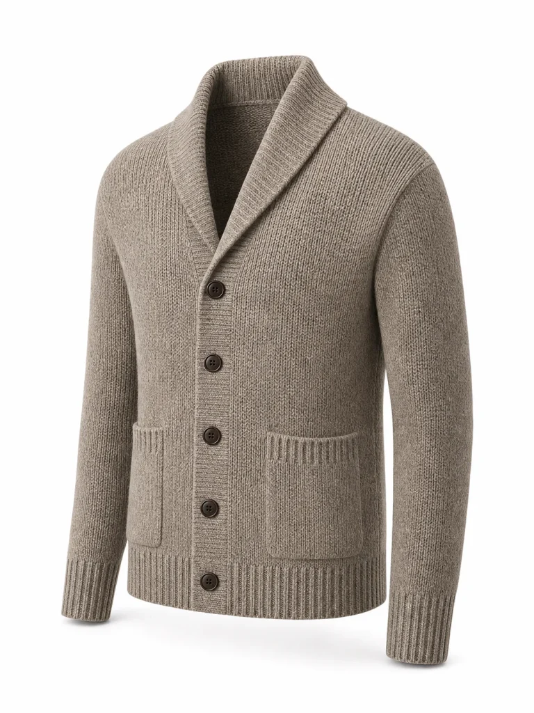 Custom Men's 5GG Taupe Shawl-Collar Knit Cardigan for Autumn