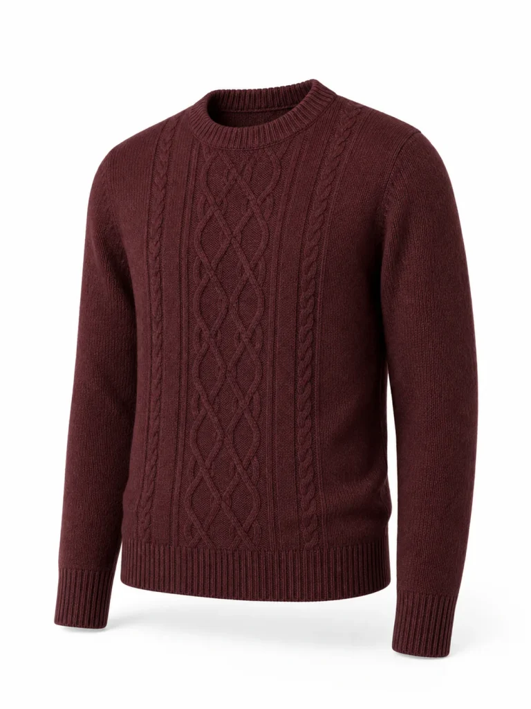 Custom Men's 5GG Burgundy Cable-Knit Crewneck Sweater for Autumn