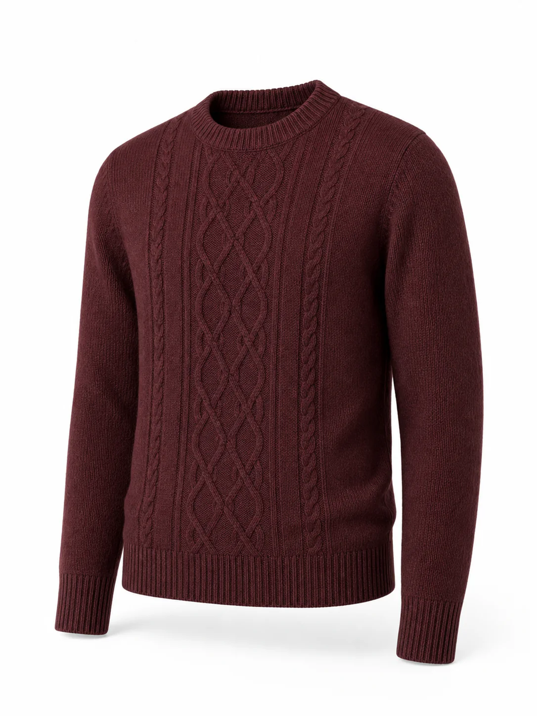 Custom Men's 5GG Burgundy Cable-Knit Crewneck Sweater for Autumn