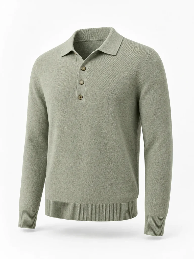 Custom Men's 12GG Sage Green Fine-Knit Polo for Spring