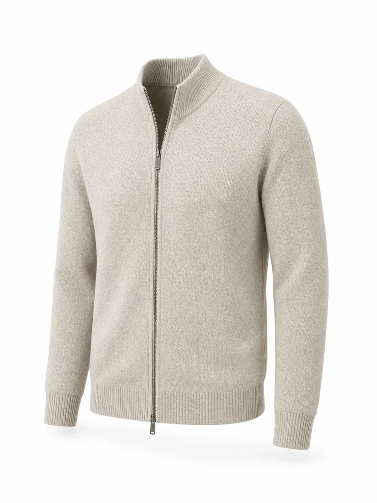 Custom Men's 10GG Oatmeal Milano-Knit Zip Cardigan for Spring