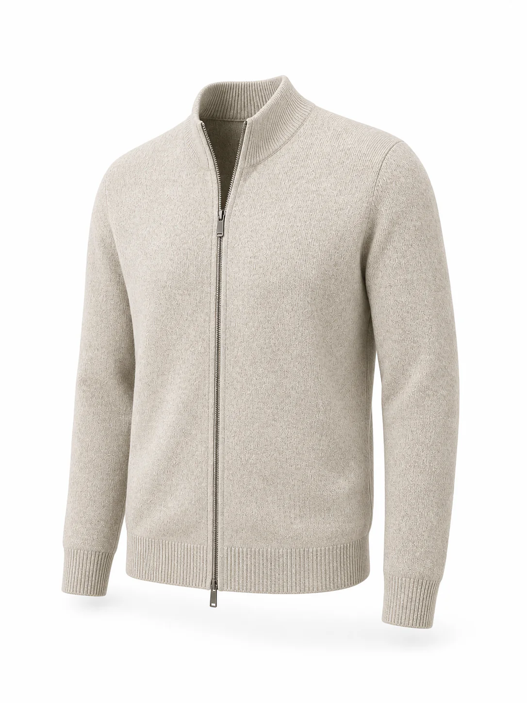 Développement sur mesure : Cardigan homme zippé en maille Milano couleur avoine en 10GG pour une collection de printemps