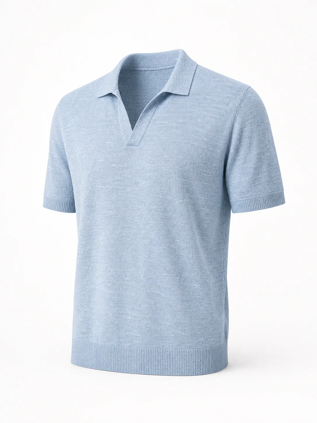 Custom Men's 14GG Sky Blue Linen-Cotton Fine-Knit Polo for Summer
