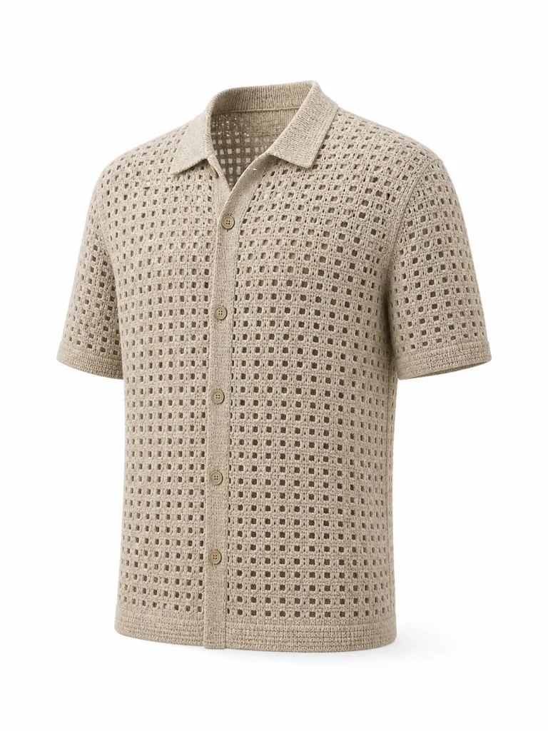 Custom Men's Sand Crochet Mesh Resort Shirt for Summer