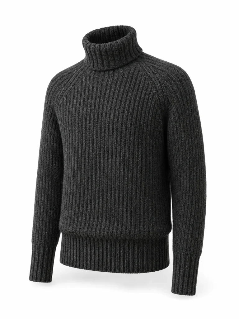 Custom Men's 3GG Charcoal Chunky Rib Turtleneck Sweater for Winter