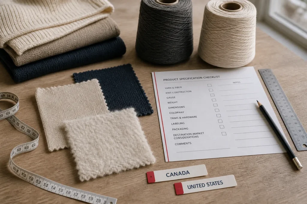 Strickmuster, Garnkonen und Zielmarkt-Notizen für Kanada und die Vereinigten Staaten