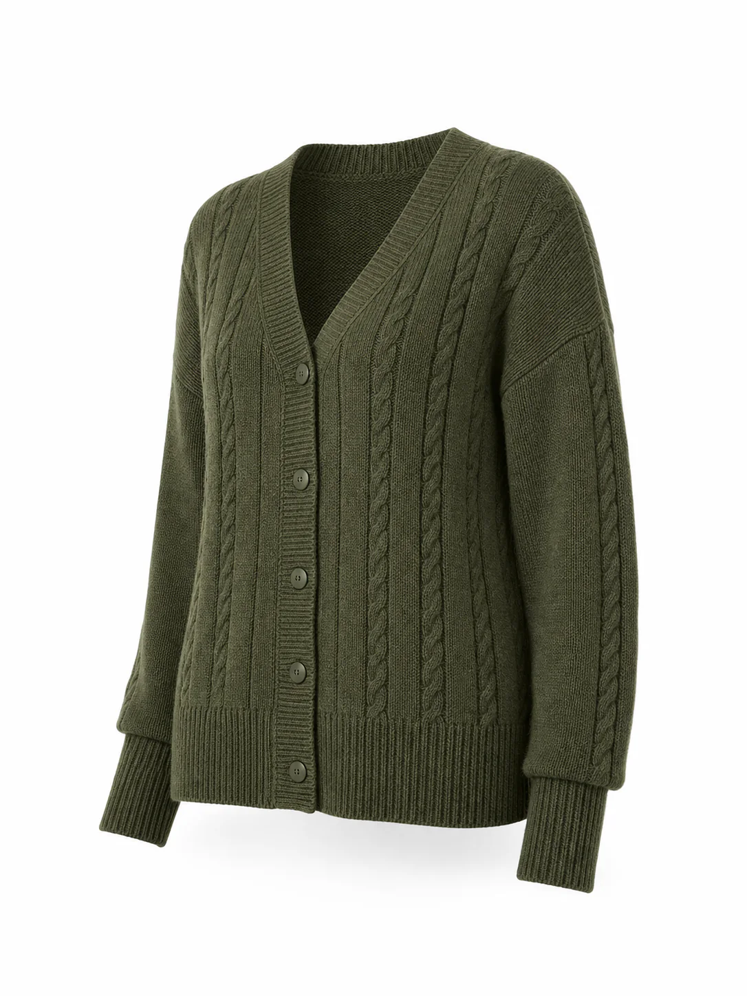 Custom Women's 5GG Forest Green Cable-Knit V-Neck Cardigan for Autumn