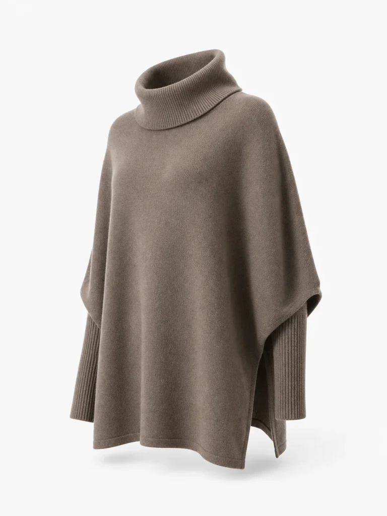Custom Women's 5GG Mocha Turtleneck Knit Poncho Sweater for Autumn
