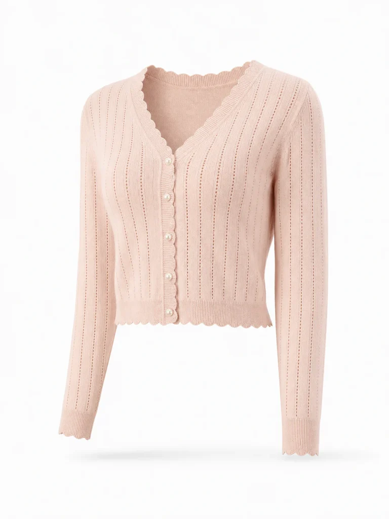 Custom Women's 12GG Blush Pointelle Cropped Cardigan for Spring