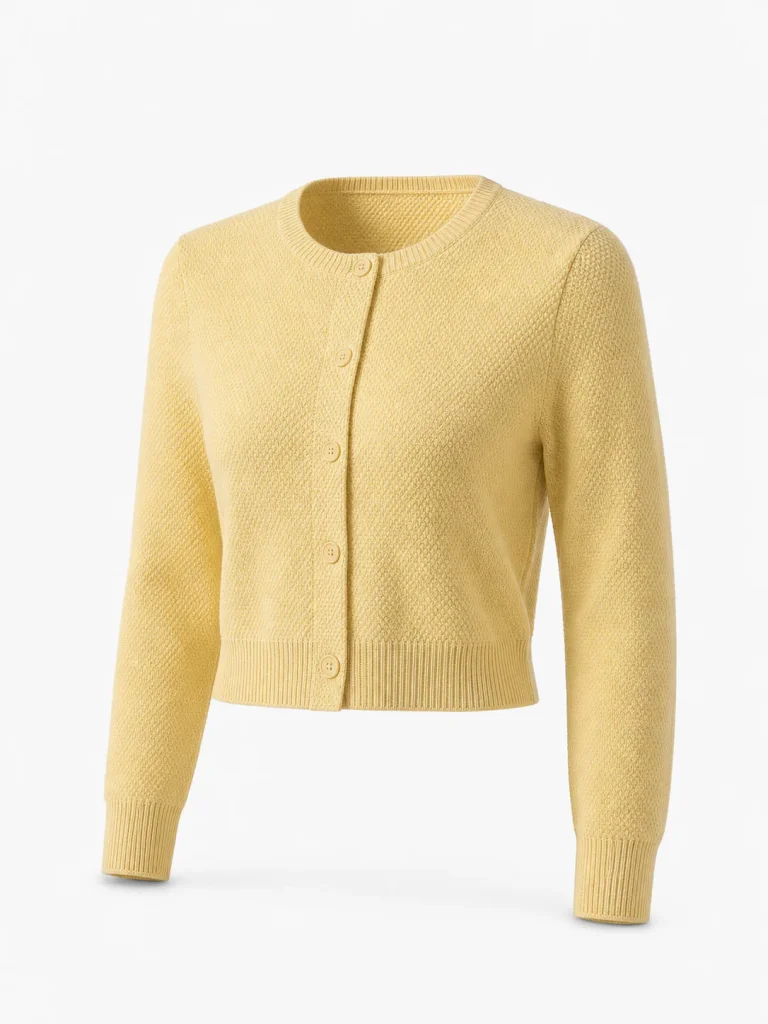 Custom Women's 10GG Butter Yellow Cropped Crewneck Cardigan for Spring