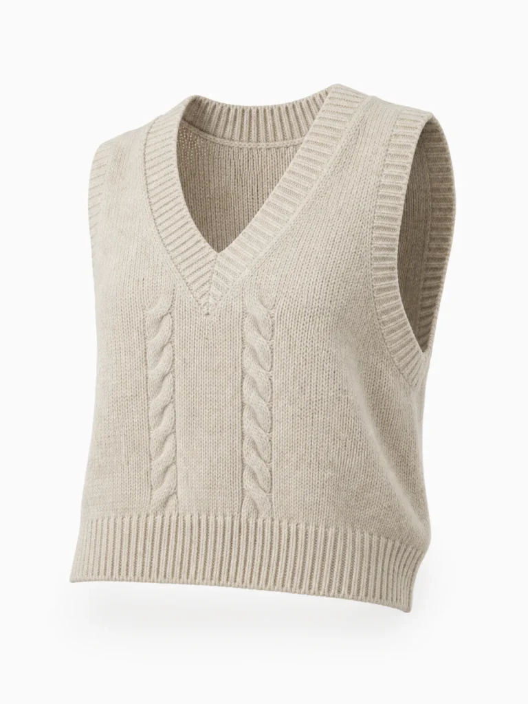 Custom Women's 7GG Oatmeal Cable-Knit V-Neck Sweater Vest for Spring