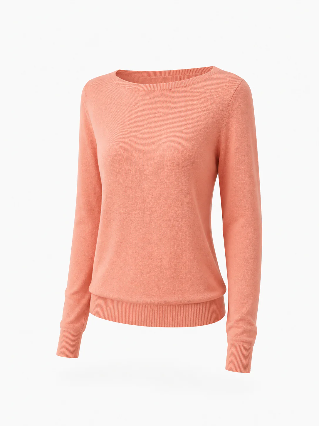 Individuelle Entwicklung: Korallfarbener Damen-Feinstrickpullover mit U-Boot-Ausschnitt in 14GG für den Frühling