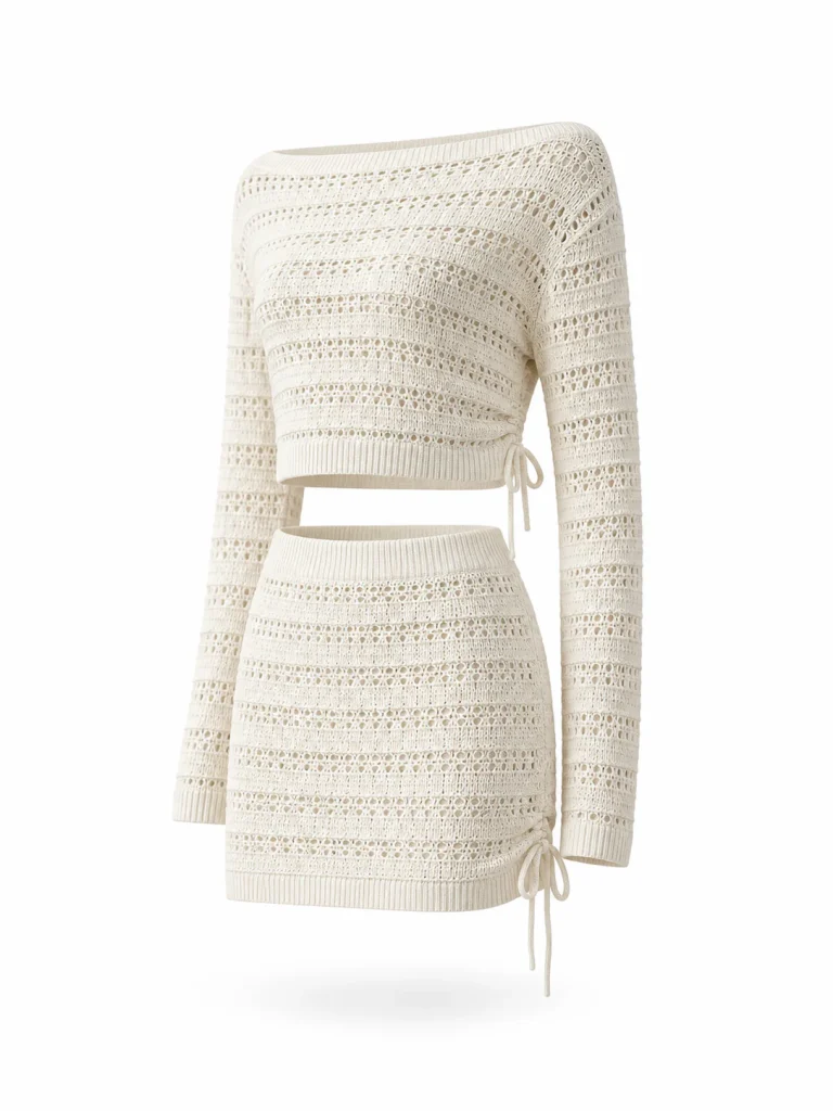 Custom Women's Ivory Crochet Crop Top and Mini Skirt Set for Summer