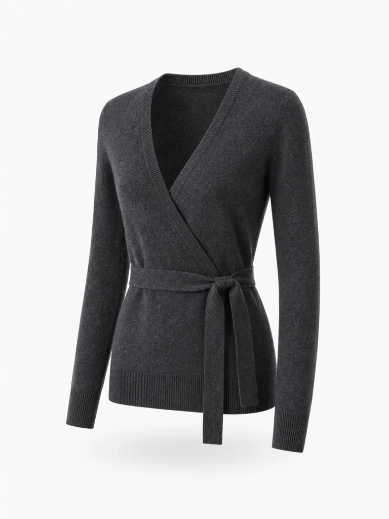Custom Women's 7GG Charcoal Belted Wrap Knit Cardigan for Winter