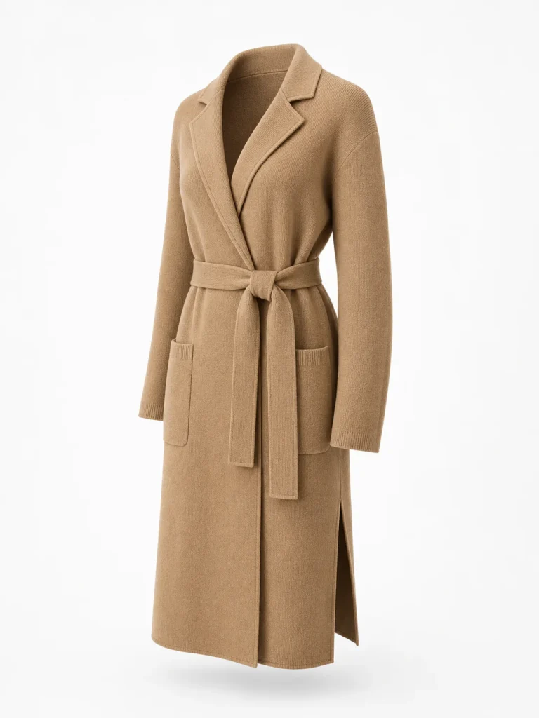 Custom Women's 5GG Camel Long Knit Coatigan for Winter