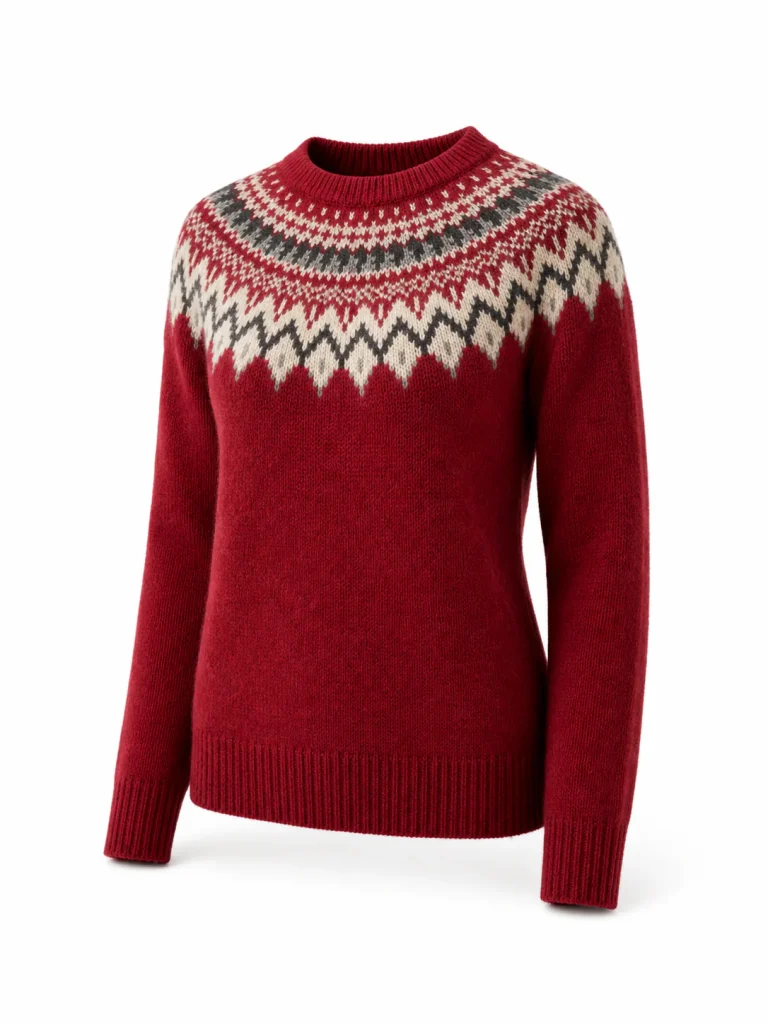Custom Women's 5GG Jewel Red Fair Isle Yoke Sweater for Winter