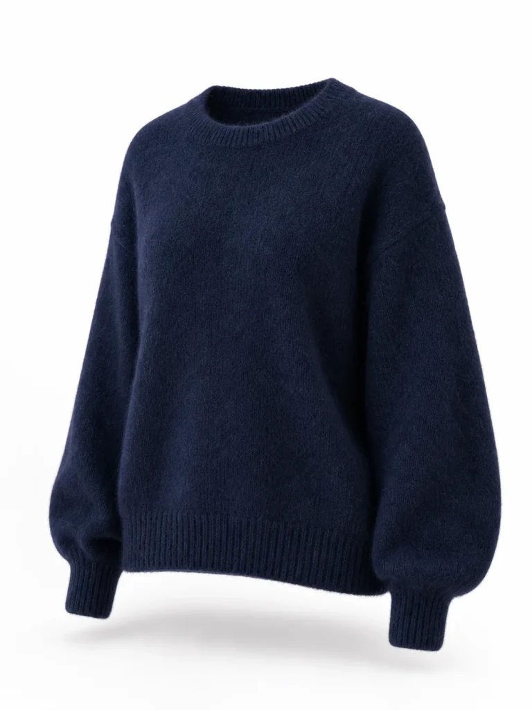 Custom Women's 7GG Navy Oversized Mohair-Look Crewneck Sweater for Winter