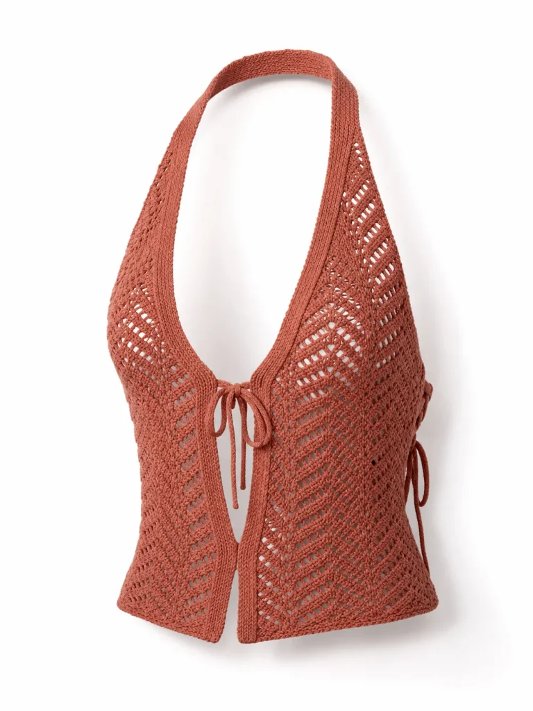 Custom Women's Terracotta Openwork Halter Waistcoat for Summer