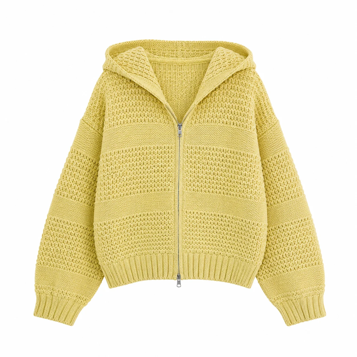 Zip Open Chest Hooded Knit Coat